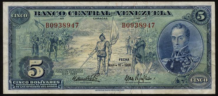 Venezuela P.049 5 Bolivares 1966 Gedenkbanknote (3) 