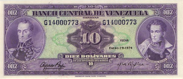 Venezuela P.051d 10 Bolivares 1974 Caracas (1) 