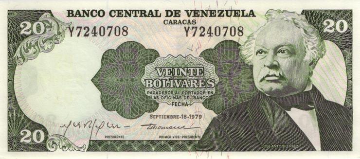 Venezuela P.053c 20 Bolivares 1979 (1) 
