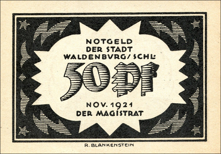 Notgeld Stadt Waldenburg (Schlesien) 50 Pfennig 1921 (1) Variante I 