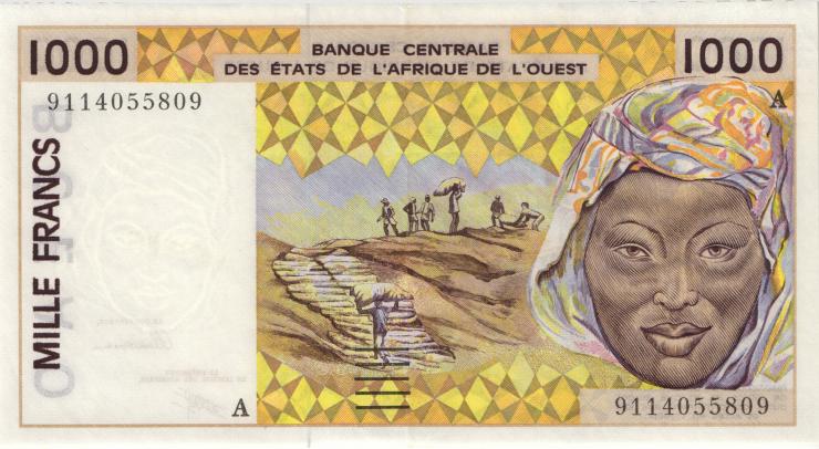 West-Afr.Staaten/West African States P.111Aa 1000 Francs 1991 (2) 