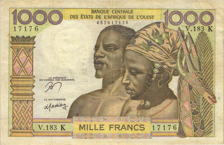 West-Afr.Staaten/West African States P.703Kn 1000 Francs o.D. (3-) 
