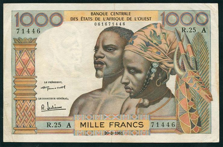 West-Afr.Staaten/West African States P.103Ab 1000 Francs 1961 (3) 