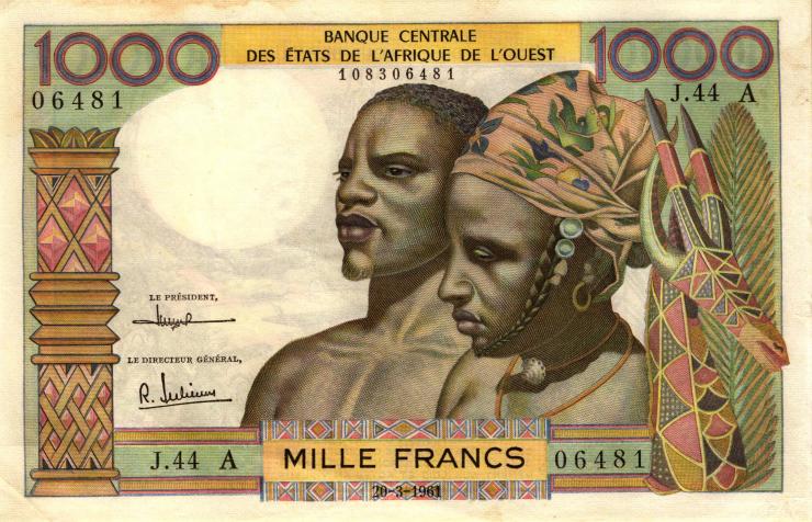 West-Afr.Staaten/West African States P.103Ac 1000 Francs 1961 (2) 