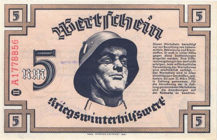 WHW-14 Winterhilfswerk 5 Reichsmark 1939/40 Reihe II (1) 