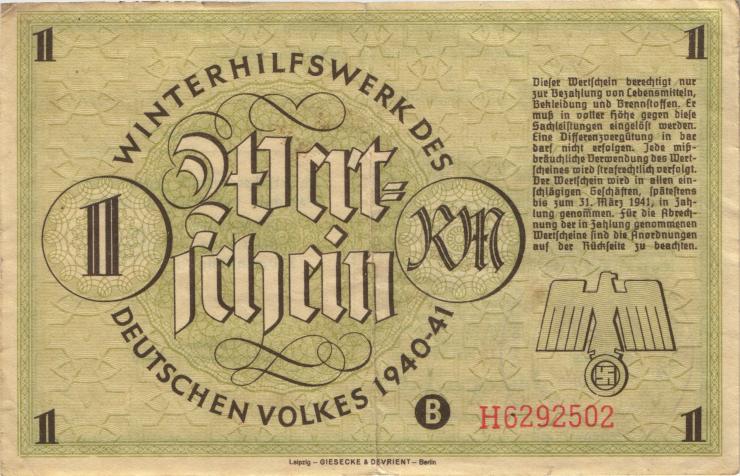 WHW-17 Winterhilfswerk 1 Reichsmark 1940/41 (2) 