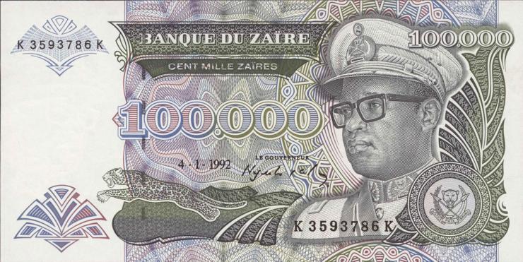 Zaire P.41a 100.000 Zaires 1992 (1) 