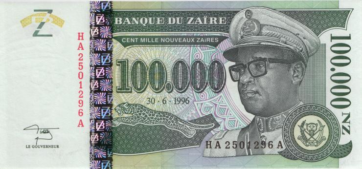 Zaire P.77Aa 100.000 Nouveau Zaires 1996 (1) 