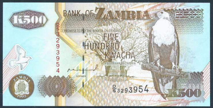 Sambia / Zambia P.39a 500 Kwacha 1992 (1) 