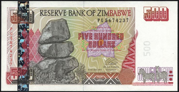Zimbabwe P.010 500 Dollars 2001 (1) 