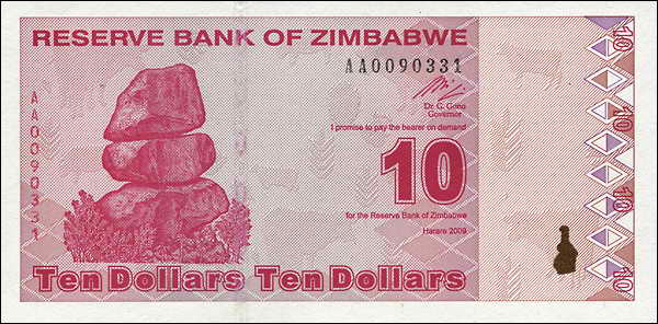 Zimbabwe P.094 10 Dollars 2009 (1) 