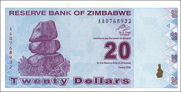 Zimbabwe P.095 20 Dollars 2009 (1) 