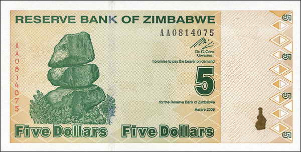 Zimbabwe P.093 5 Dollars 2009 (1) 