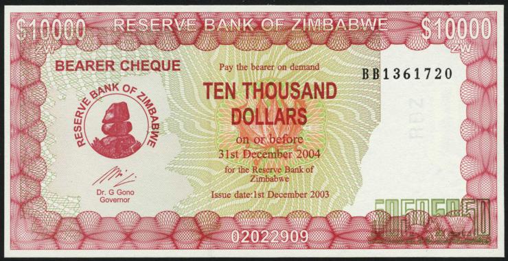 Zimbabwe P.022d 10000 Dollars 2003 (1) 