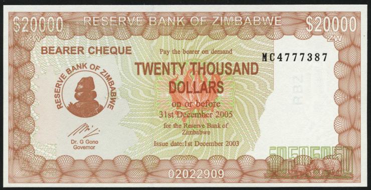 Zimbabwe P.023f 20.000 Dollars 2003 (1) 