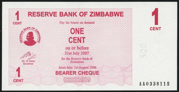 Zimbabwe P.033 1 Cent 2006 (1) 