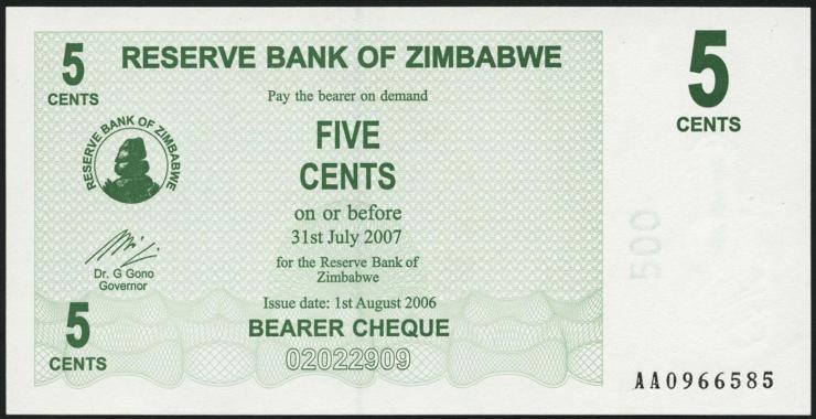 Zimbabwe P.034 5 Cents 2006 (1) 