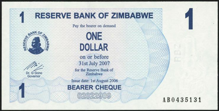 Zimbabwe P.037 1 Dollar 2006 (1) 