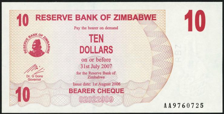 Zimbabwe P.039 10 Dollars 2006 (1) 