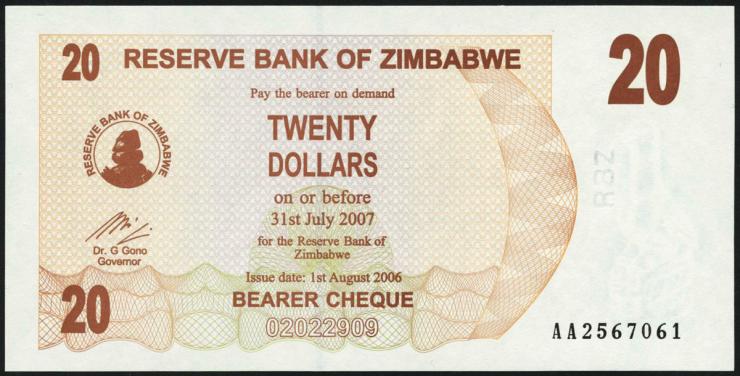 Zimbabwe P.040 20 Dollars 2006 (1) 