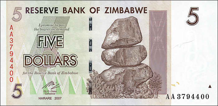 Zimbabwe P.066 5 Dollars 2007 (1) 