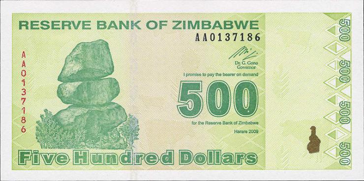 Zimbabwe P.098 500 Dollars 2009 (1) 