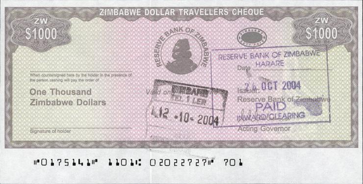 Zimbabwe P.015 1000 Dollars 2003 (1) 