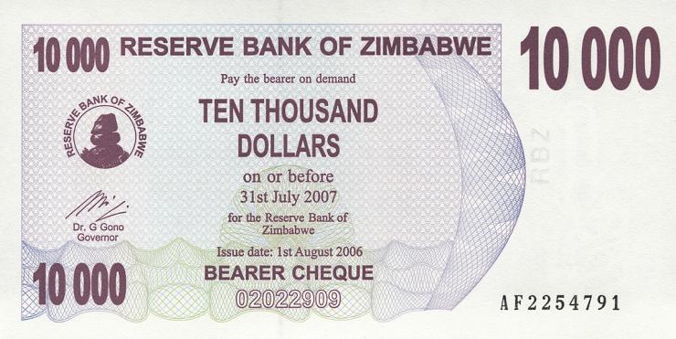 Zimbabwe P.046b 10000 Dollar 2006 (1) 