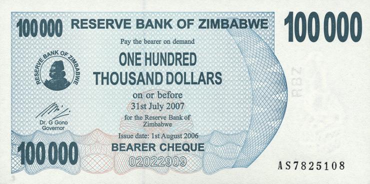 Zimbabwe P.048b 100.000 Dollar 2006 (1) 