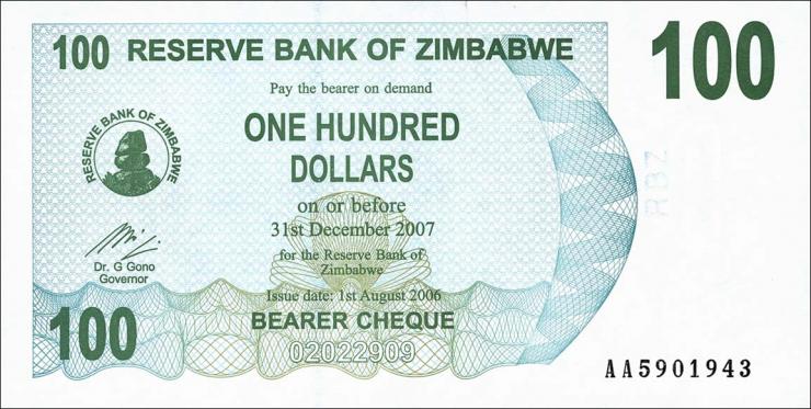 Zimbabwe P.042 100 Dollar 2006 (1) 