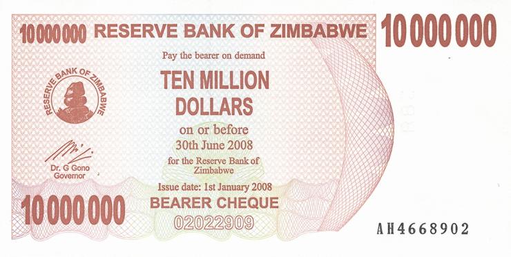 Zimbabwe P.055a 10.000.000 Dollars 2008 (1) 