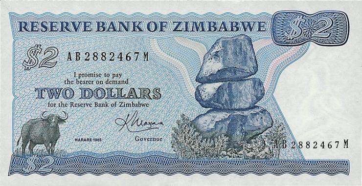 Zimbabwe P.001b 2 Dollars 1983 (1) 