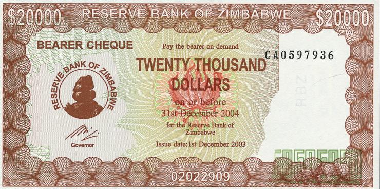 Zimbabwe P.023e 20.000 Dollars 2003 (1) 