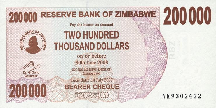 Zimbabwe P.049 200.000 Dollar 2007 (1) 