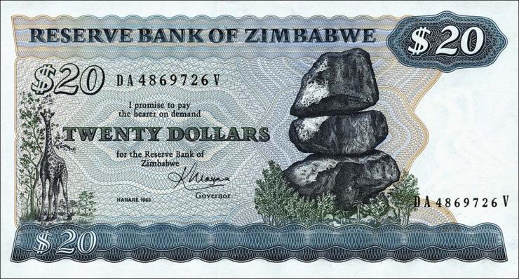 Zimbabwe P.004c 20 Dollars 1983 (1) 