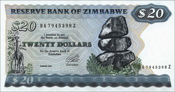 Zimbabwe P.004d 20 Dollars 1994 (1) 