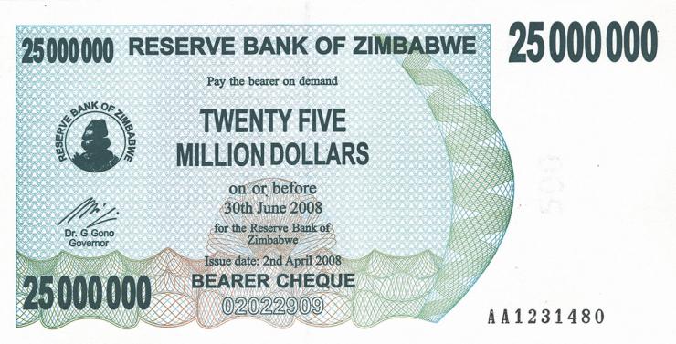 Zimbabwe P.056 25.000.000 Dollars 2008 (1) 