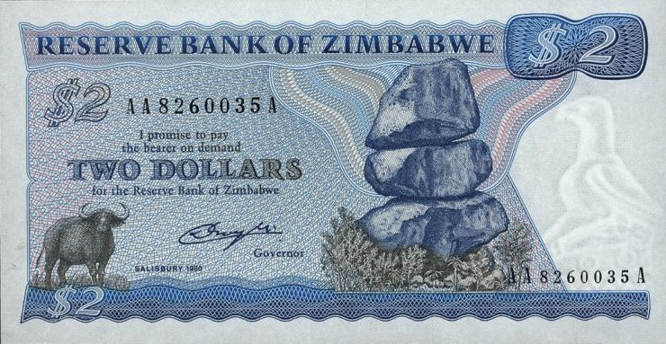 Zimbabwe P.001a 2 Dollars 1980 (1) 
