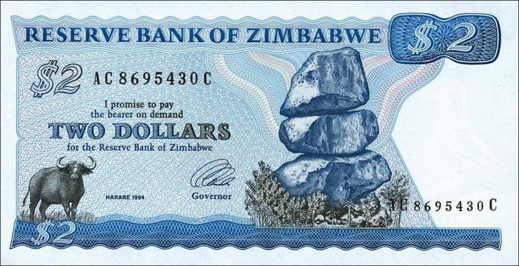 Zimbabwe P.001c 2 Dollars 1994 (1) 