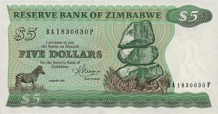 Zimbabwe P.002c 5 Dollars 1983 (1) 