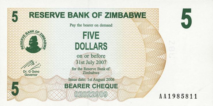 Zimbabwe P.038 5 Dollars 2006 (1) 
