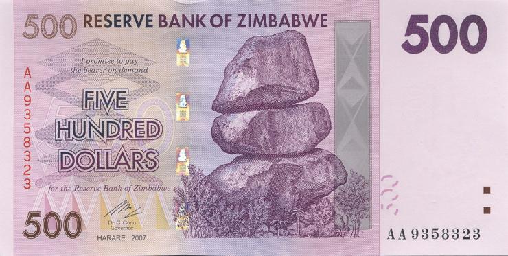 Zimbabwe P.070 500 Dollars 2007 (1) 
