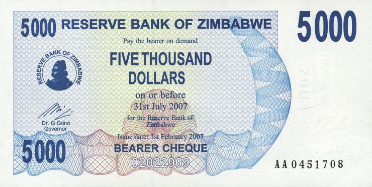 Zimbabwe P.045 5000 Dollar 2007 (1) 