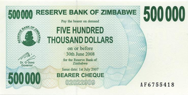 Zimbabwe P.051 500.000 Dollar 2007 (1) 