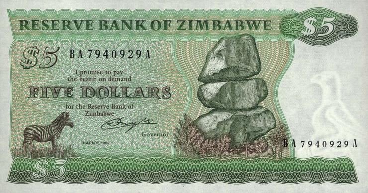 Zimbabwe P.002b 5 Dollars 1982 (1) 