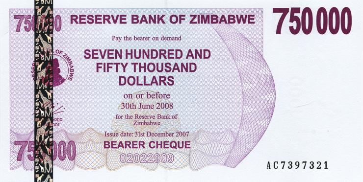 Zimbabwe P.052 750.000 Dollar 2007 (1) 