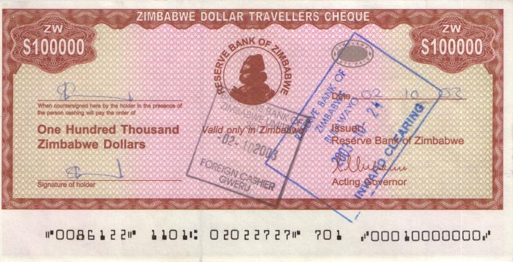 Zimbabwe P.020 100.000 Dollars 2003 (1) 