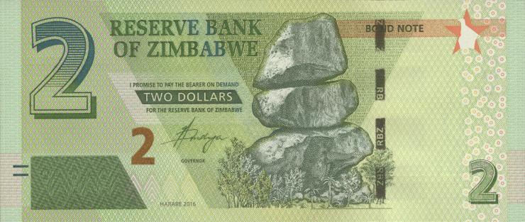 Zimbabwe P.099 2 Dollars 2016 Bond Note (1) 