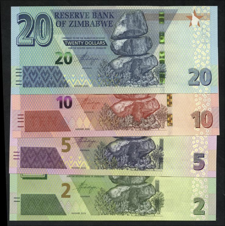 Zimbabwe P.101/104 2-20 Dollars 2019-2020 (1) 
