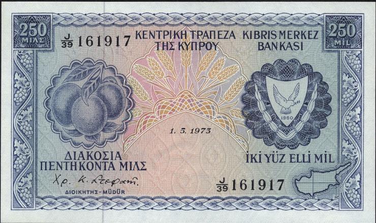 Zypern / Cyprus P.41b 250 Mils 1973 (1) 